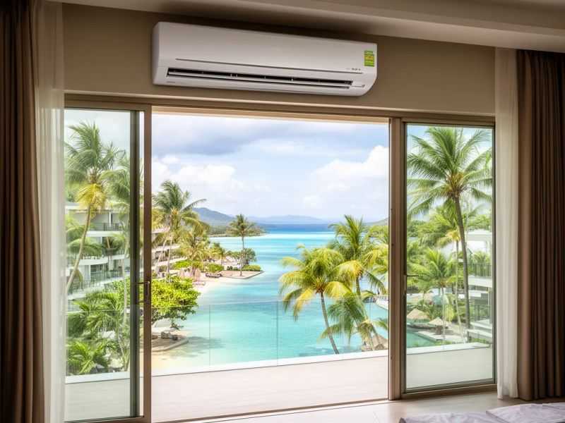 AI-powered air conditioning system analyzing thermal data to prevent hotspots in a high-density data center.